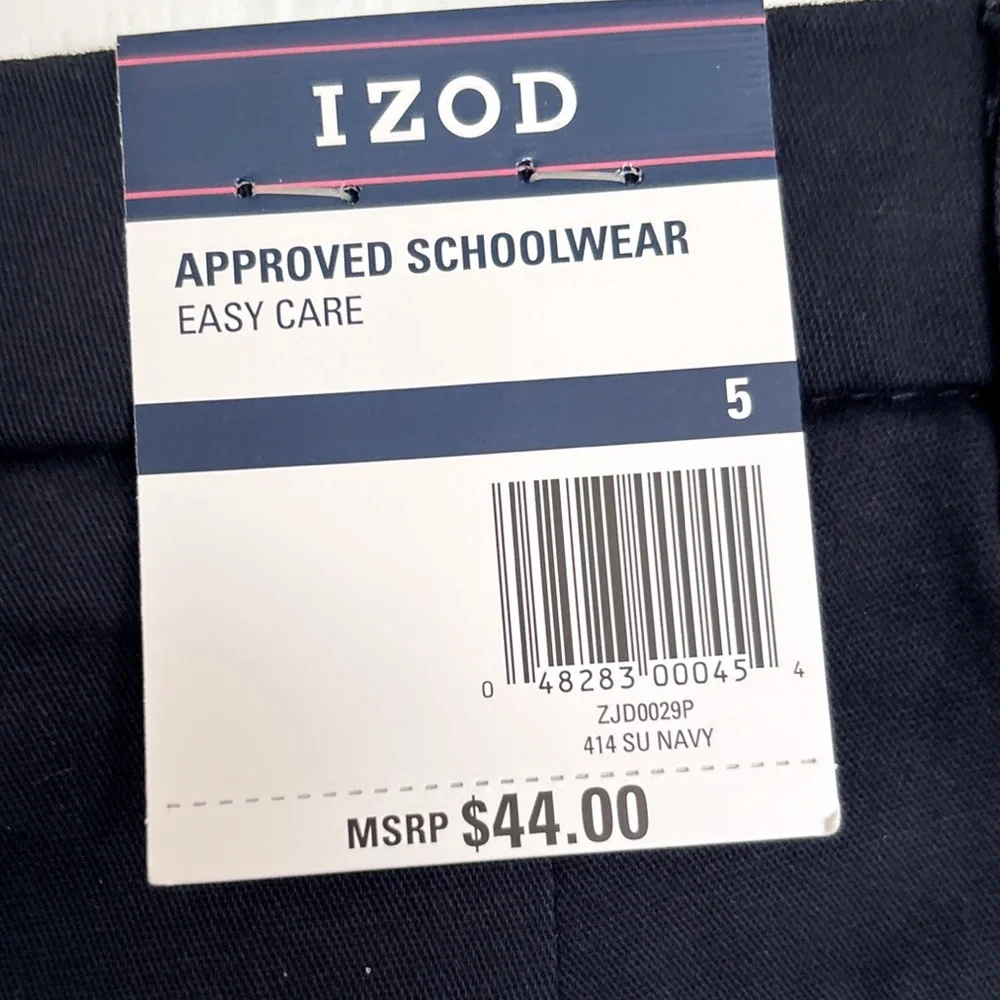 IZOD Approved School-wear Girls’ Stretch Uniform Pants Size 5 Regular, Navy, NWT